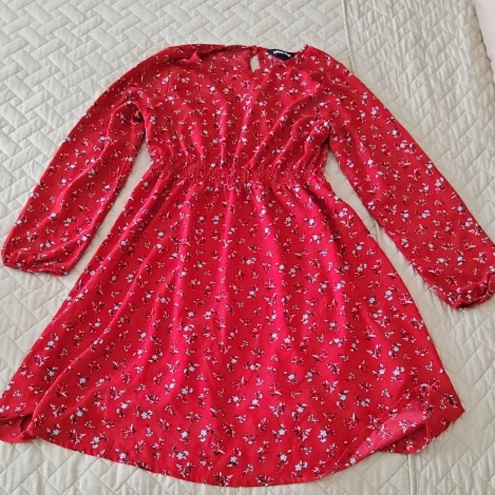 Lands' End Red Floral Kids Dress Size 16+